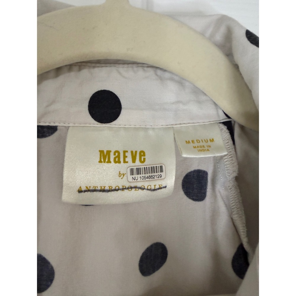 Maeve Anthropologie Polka Dot Puff Sleeve Shirt Size Medium White Black Cropped - Picture 2 of 7